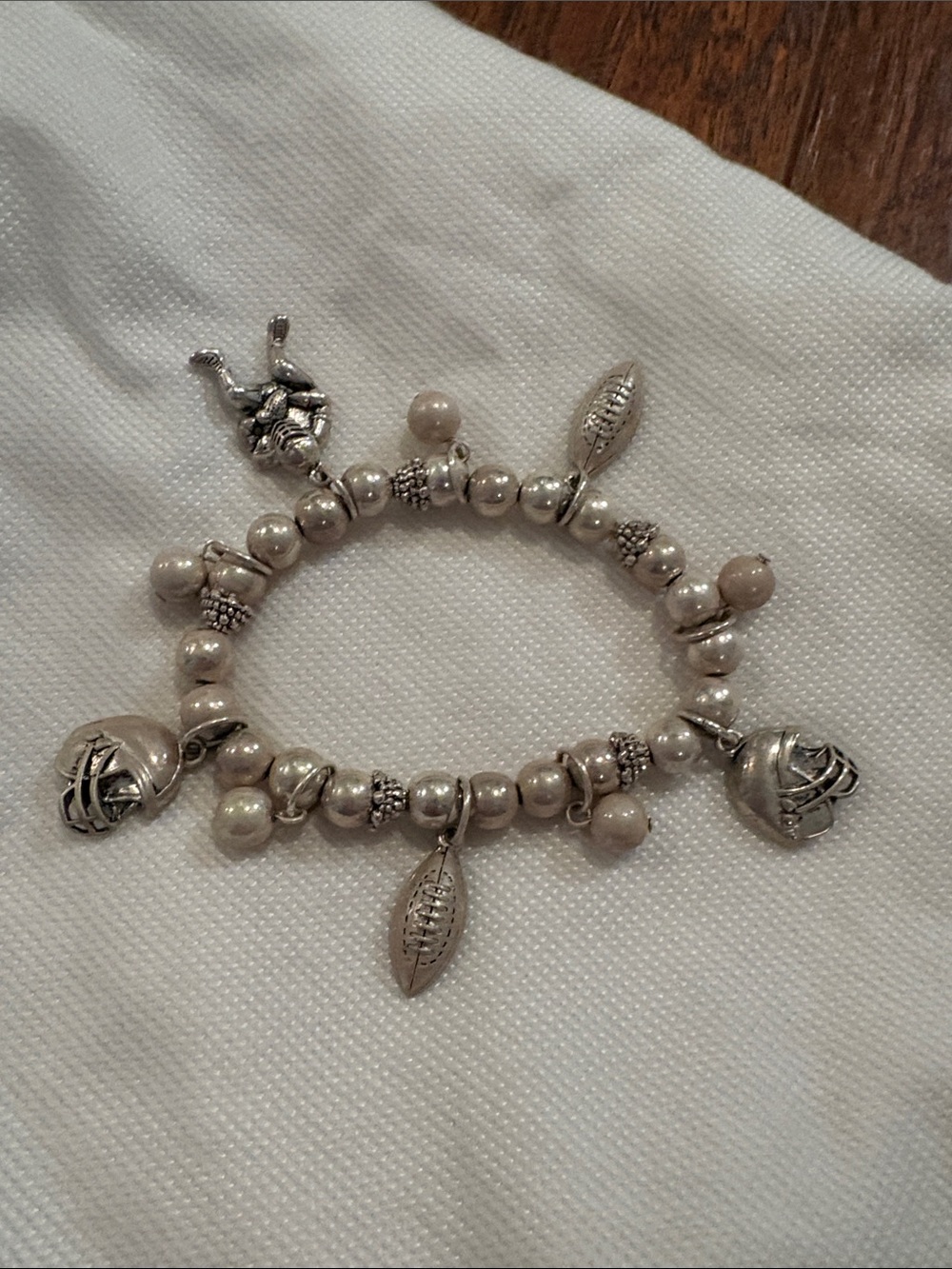 Vintage beaded football charm bracelet